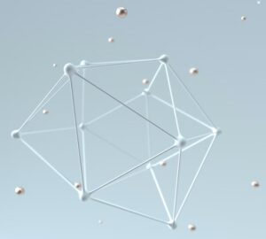 Photo demonstrating 12 white dots connected in a 3d render. The purpose is to provide an impression that Pharmaceuticals are being constructed