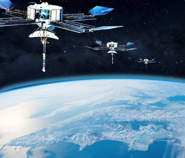 Space satellite weather station providing data to quantum computing. 
