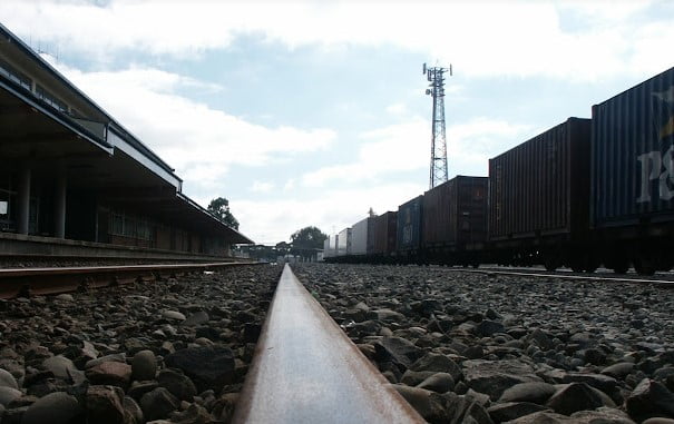 Railway line used for moving container ships for logistics 